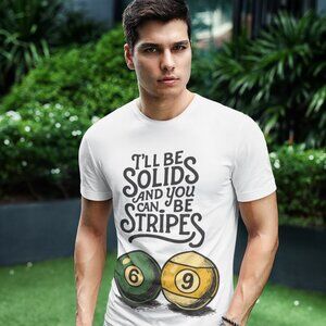 Billiards t shirt, pool hall shirt, solids and stripes tee, funny pool player
